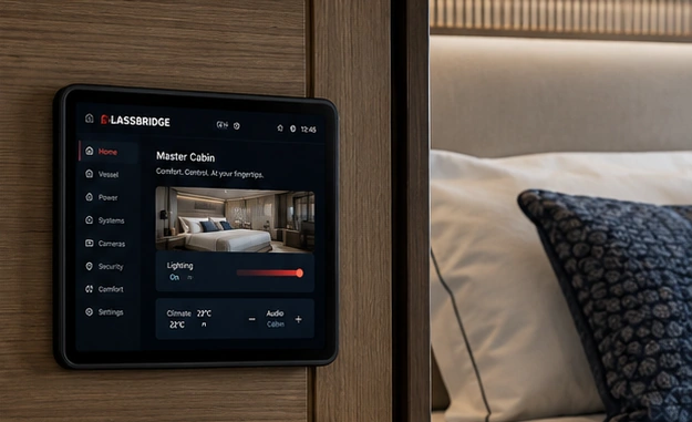 Approved companion display illustration beside a master cabin bed