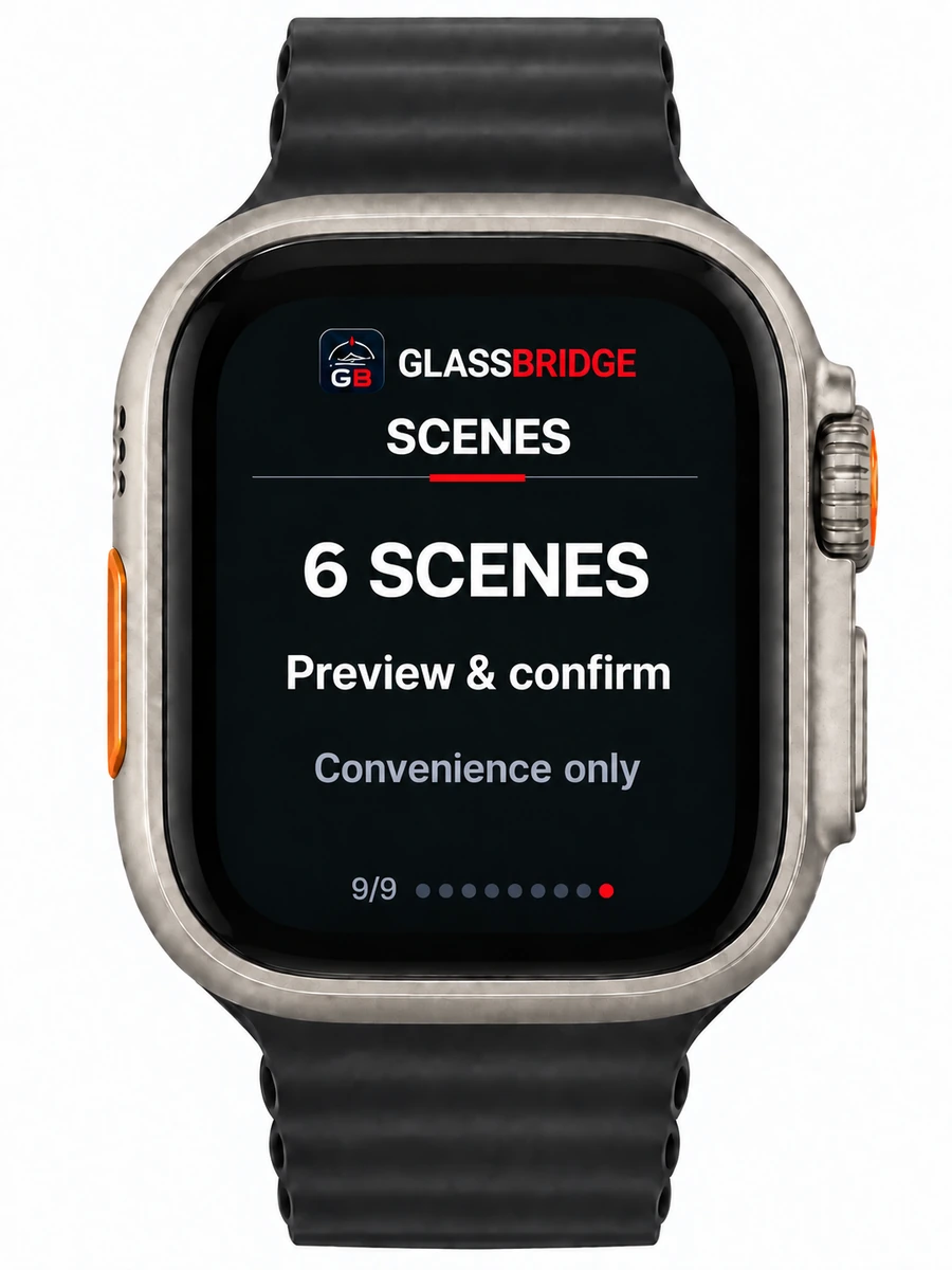 GlassBridge Scenes screen on Apple Watch Ultra